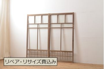 アンティーク建具　上手物　大正ロマンな雰囲気漂うガラス窓2枚セット(引き戸、ガラス戸、建具)(R-054373)
