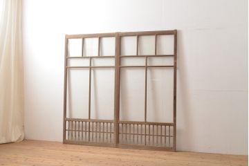 アンティーク建具　上手物　大正ロマンな雰囲気漂うガラス窓2枚セット(引き戸、ガラス戸、建具)(R-054373)