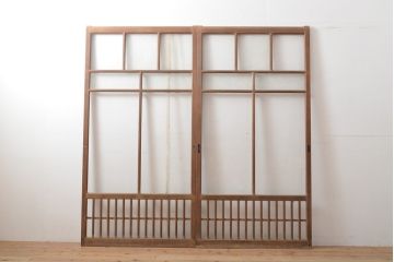 アンティーク建具　上手物　大正ロマンな雰囲気漂うガラス窓2枚セット(引き戸、ガラス戸、建具)(R-054374)