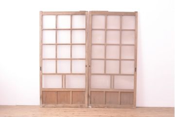 アンティーク建具　異なるガラスの質感が面白いガラス戸2枚(引き戸、建具)(R-054384)