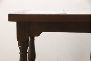 希少!　中古美品　特注品　松本民芸家具　さくらんぼの絵柄がかわいらしいタイルトップサイドテーブル(ローテーブル、センターテーブル)(R-054391)