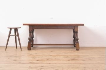 中古　特注品　松本民芸家具　さくらんぼの絵柄がかわいらしいタイルトップテーブル(作業台、センターテーブル、リビングテーブル)(R-054395)