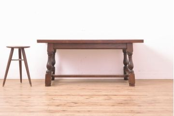 中古　特注品　松本民芸家具　さくらんぼの絵柄がかわいらしいタイルトップテーブル(作業台、センターテーブル、リビングテーブル)(R-054395)