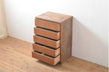 昭和レトロ　シンプルなデザインで取り入れやすいチェスト(引き出し、タンス)(R-054399)