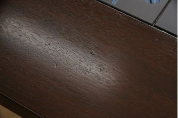 中古　美品　松本民芸家具　特注　ユニークな絵柄のタイルがかわいらしいタイルトップダイニングテーブル(2人掛け、作業台)(R-054401)