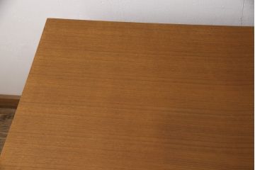 和製ビンテージ　チーク材　直線的なデザインが格好良いニーホールデスク(両袖机、在宅ワーク、在宅用ワークデスク、オフィスデスク、ヴィンテージ)(R-054410)