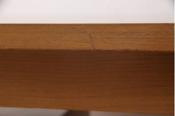 和製ビンテージ　チーク材　直線的なデザインが格好良いニーホールデスク(両袖机、在宅ワーク、在宅用ワークデスク、オフィスデスク、ヴィンテージ)(R-054410)