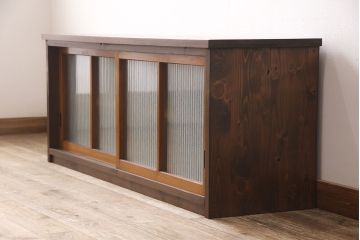 ラフジュ工房オリジナル　古建具リメイク　インテリア好きさんに人気のモールガラス入りテレビ台(ローボード、テレビボード、収納棚、戸棚)(R-054411)