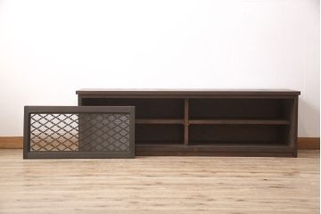 和製アンティーク　古建具リメイク　組子とモールガラス入り　モダンなデザインが魅力的なテレビ台(ローボード、テレビボード、収納棚)(R-054412)