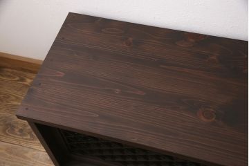 和製アンティーク　古建具リメイク　組子とモールガラス入り　モダンなデザインが魅力的なテレビ台(ローボード、テレビボード、収納棚)(R-054412)