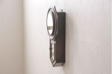 和製アンティーク　大正期　電池式　当店オリジナル紋様ガラス入り　レトロモダンな空間づくりにおすすめの柱時計(掛け時計、八角時計、柱時計、古時計)(R-054413)