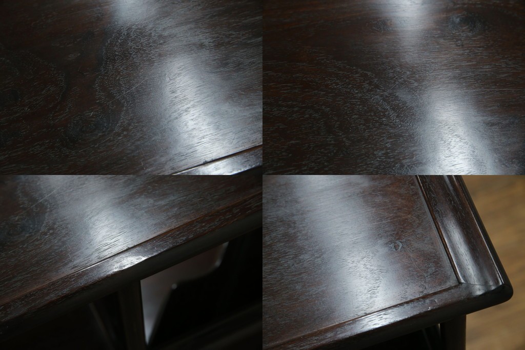 和製アンティーク　上手物!　漆塗り　指物　紫檀(シタン)材　細やかな透かし彫りが目を引く飾り棚　(R-054424)