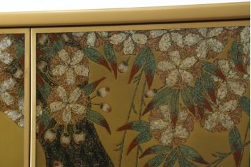中古　最高級品　宝石象嵌工芸品　光泉　光雲　蒔絵　圧巻!色とりどりの輝きを放つ宝石が空間を華やかに彩る整理タンス(着物箪笥、引き出し、チェスト、収納箪笥)(R-054428)