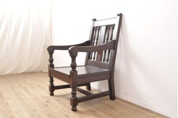 中古　松本民芸家具　上品な佇まいが魅力のD型布張り椅子(定価約27万円)(アームチェア、1人掛けソファ)(R-054434)