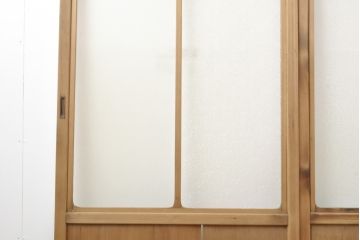 アンティーク建具　レトロなダイヤガラス入り　古い木製のガラス戸4枚セット(引き戸、仕切り戸)(R-054435)