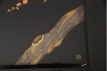 中古　美品　輪島塗り　井桁に木瓜の紋が目を引く長火鉢(囲炉裏、関西火鉢)(R-054441)