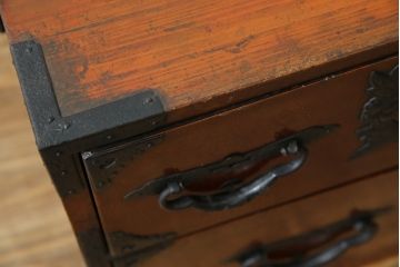 和製アンティーク　最高級　唐獅子金具　前面玉杢　最上手の金具とケヤキ玉杢が高級感たっぷりの二段重ね相馬箪笥・上段(仙台箪笥、和たんす、収納箪笥、引き出し)(R-054466)