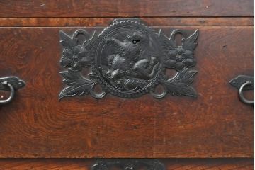 和製アンティーク　最高級　唐獅子金具　前面玉杢　最上手の金具とケヤキ玉杢が高級感たっぷりの二段重ね相馬箪笥・下段(仙台箪笥、和たんす、収納箪笥、引き出し)(R-054467)