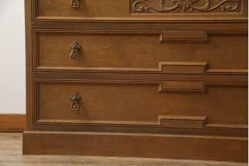 和製ビンテージ　神戸洋家具　繊細な彫刻が美しい衣装タンス(洋服箪笥、衣装盆、着物箪笥、ヴィンテージ)(R-054475)