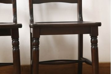 中古　北海道民芸家具　HM686　シックな色合いが落ち着いた雰囲気を醸し出すチェア2脚セット(板座チェア、椅子、ダイニングチェア)(R-054487)
