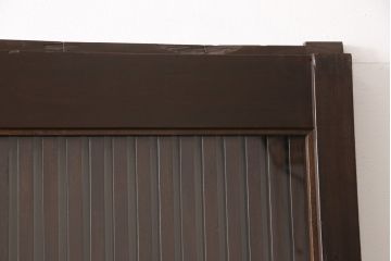 アンティーク建具　明治期　当店リメイク　格子状の帯鉄が重厚な雰囲気を醸し出すクリアガラス入り格子蔵戸2枚セット(玄関戸、格子戸、引き戸)(R-054506)