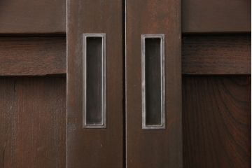 アンティーク建具　明治期　当店リメイク　格子状の帯鉄が重厚な雰囲気を醸し出すクリアガラス入り格子蔵戸2枚セット(玄関戸、格子戸、引き戸)(R-054506)