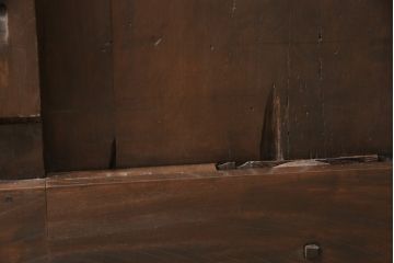 アンティーク建具　明治期　当店リメイク　縦に並んだ帯鉄がアンティークモダンな雰囲気を醸し出すクリアガラス入り格子蔵戸1枚(玄関戸、格子戸、引き戸)(R-054507)