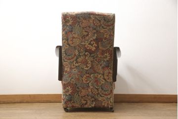 イギリスアンティーク　様々なカラーが使われたファブリックが魅力!空間を華やかにしてくれるキャスター付きアームチェア(ソファ、リクライニングチェア)(R-054520)