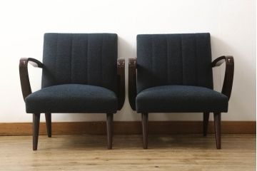 昭和レトロ　落ち着いた雰囲気がくつろぎの空間づくりにピッタリな1人掛けソファ2脚セット(一人掛けソファ、アームチェア)(R-054525)