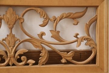アンティーク建具　和製アンティーク　昭和中期　ダマスク柄のようなモダンな彫刻が魅力的な欄間2枚セット(明り取り、明かり取り、ディスプレイ)(R-054527)