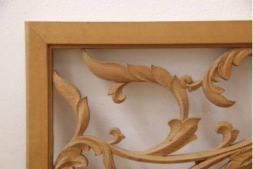 アンティーク建具　和製アンティーク　昭和中期　ダマスク柄のようなモダンな彫刻が魅力的な欄間2枚セット(明り取り、明かり取り、ディスプレイ)(R-054528)