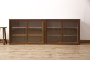 和製アンティーク　昭和初期　重ねても並べても使える!レトロな雰囲気を醸し出す2way収納棚2台セット(サイドキャビネット、食器棚、戸棚)(R-054550)