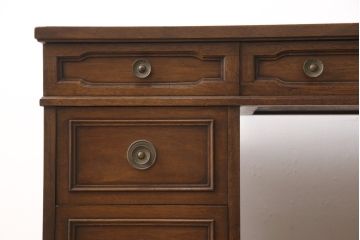 中古　DREXEL HERITAGE(ドレクセルヘリテイジ)　Triune(トライユン)　レザートップが格好いいマホガニー材製のデスク(定価約75万円)(両袖机、在宅ワーク、在宅用ワークデスク)(R-054588)