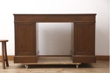 中古　DREXEL HERITAGE(ドレクセルヘリテイジ)　Triune(トライユン)　レザートップが格好いいマホガニー材製のデスク(定価約75万円)(両袖机、在宅ワーク、在宅用ワークデスク)(R-054588)