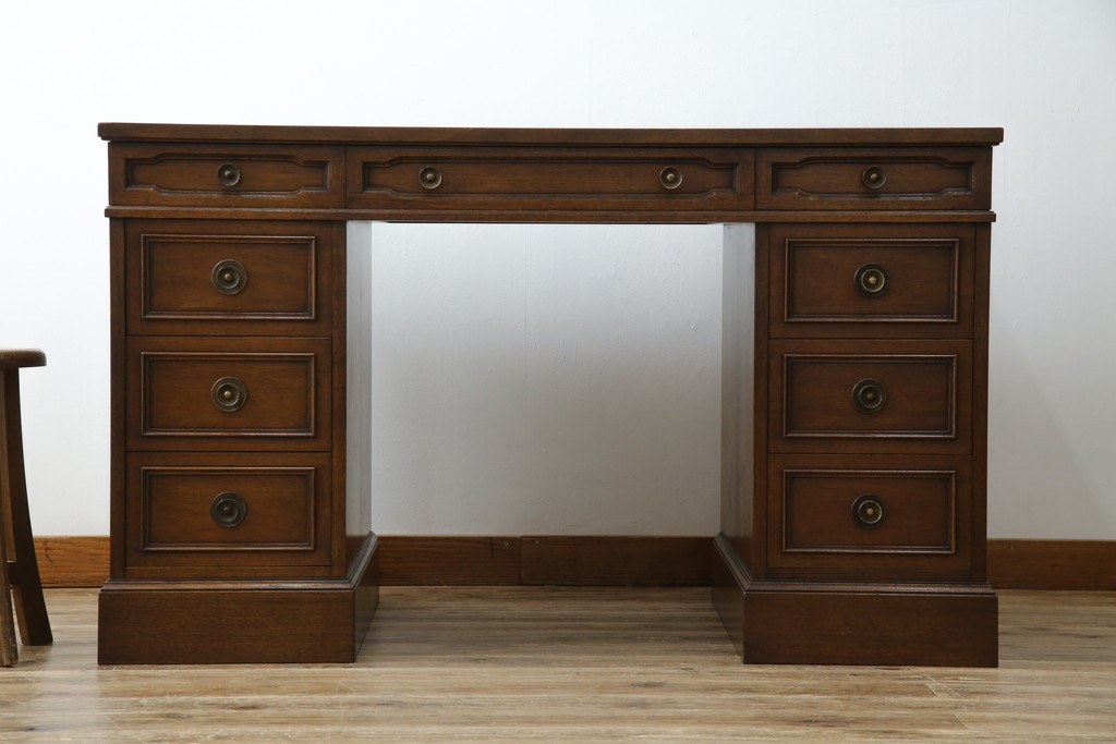 中古　DREXEL HERITAGE(ドレクセルヘリテイジ)　Triune(トライユン)　レザートップが格好いいマホガニー材製のデスク　定価約75万円相当　(R-054588)