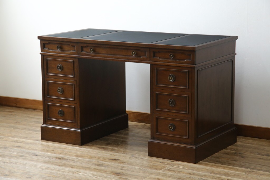 中古　DREXEL HERITAGE(ドレクセルヘリテイジ)　Triune(トライユン)　レザートップが格好いいマホガニー材製のデスク　定価約75万円相当　(R-054588)