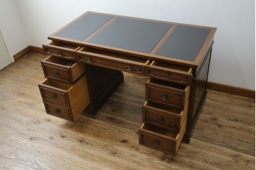 中古　DREXEL HERITAGE(ドレクセルヘリテイジ)　Triune(トライユン)　レザートップが格好いいマホガニー材製のデスク　定価約75万円相当　(R-054588)