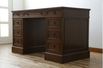 中古　DREXEL HERITAGE(ドレクセルヘリテイジ)　Triune(トライユン)　レザートップが格好いいマホガニー材製のデスク　定価約75万円相当　(R-054588)