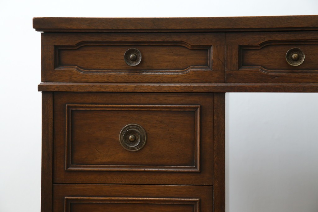 中古　DREXEL HERITAGE(ドレクセルヘリテイジ)　Triune(トライユン)　レザートップが格好いいマホガニー材製のデスク　定価約75万円相当　(R-054588)