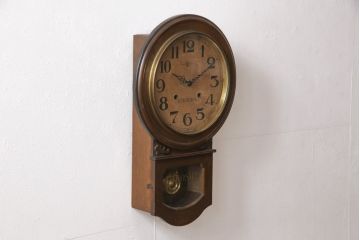 アンティーク時計　昭和初期　EIKOSHA(鶴巻時計店英工舎)　電池式　頭丸型のレトロなデザインが魅力的な掛け時計(柱時計、古時計)(R-054591)