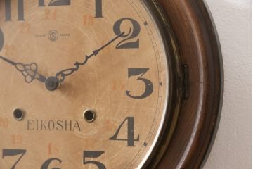 アンティーク時計　昭和初期　EIKOSHA(鶴巻時計店英工舎)　電池式　頭丸型のレトロなデザインが魅力的な掛け時計(柱時計、古時計)(R-054591)