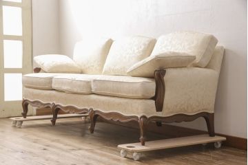 張替え費込み!!　中古　アメリカ輸入モデル　DREXEL HERITAGE(ドレクセルヘリテイジ)　エレガントな空間を実現してくれる3人掛けソファ(3Pソファ、三人掛け、3シート、アームソファ、クッション付き)(定価約100万円)(R-054599)