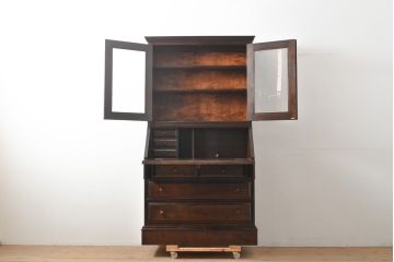 中古　美品　松本民芸家具　落ち着いた色合いが和モダンな雰囲気を醸し出すビューローブックケース(本箱、キャビネット、ワークデスク、ライティングビューロー)(R-054622)