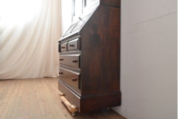 中古　美品　松本民芸家具　落ち着いた色合いが和モダンな雰囲気を醸し出すビューローブックケース(本箱、キャビネット、ワークデスク、ライティングビューロー)(R-054622)