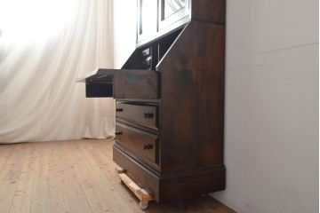 中古　美品　松本民芸家具　落ち着いた色合いが和モダンな雰囲気を醸し出すビューローブックケース(本箱、キャビネット、ワークデスク、ライティングビューロー)(R-054622)
