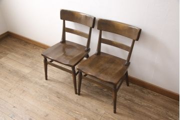 中古　柏木工(KASHIWA)　WILDERNESS(ウィルダネス)　ナラ材　木の温かみある風合いが魅力的なダイニングチェア2脚セット(板座チェア、椅子)(R-054636)