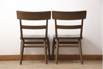 中古　柏木工(KASHIWA)　WILDERNESS(ウィルダネス)　ナラ材　木の温かみある風合いが魅力的なダイニングチェア2脚セット(板座チェア、椅子)(R-054636)