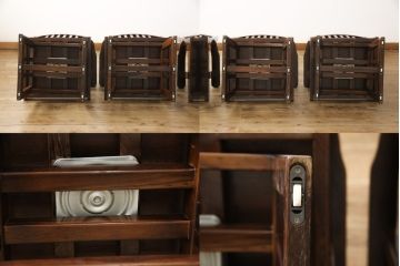 中古　鉄刀木(タガヤサン)　収納力も抜群!上質な和の空間におすすめの囲炉裏テーブルセット(火鉢、4人掛けダイニングテーブル)(R-054644)