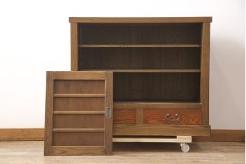 中古　タモ材　異なる木の色味を楽しめる三尺水屋箪笥サイドボード(キャビネット、食器棚、戸棚、収納棚)(R-054686)