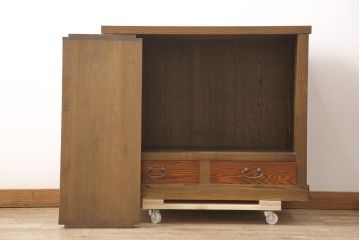 中古　タモ材　異なる木の色味を楽しめる三尺水屋箪笥サイドボード(キャビネット、食器棚、戸棚、収納棚)(R-054686)